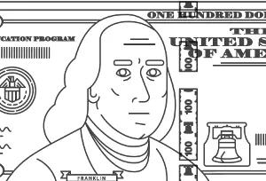 Hojas para colorear de dinero ficticio