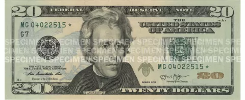 front of the $20 note