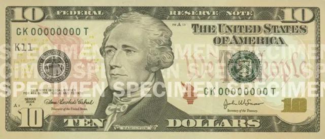Anverso del billete de $10