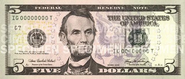 Anverso del billete de $5