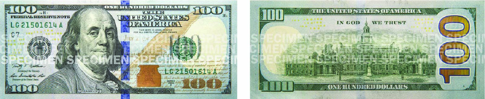 Image showing both the front and back of the $100 bill